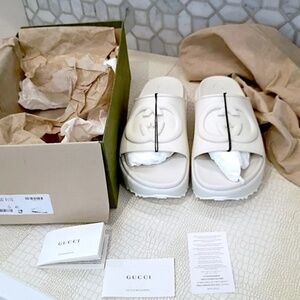 💋Gucci NEW Interlocking G Sandal Off-White Platform Slide
